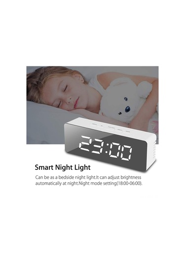 Springsun Beyaz Led Dijital Alarm Saat, Çocuklar İçin Sessiz, Usb/aaa Pil Beslemeli, Ayna Desenli Masa Saati Pil Dahil Değil