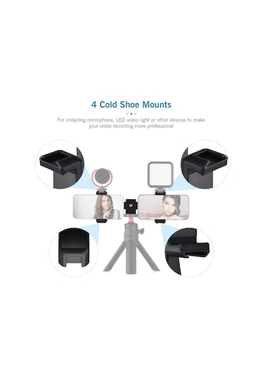 Yunboo Andoer Ad-04 Çift Telefonlu Profesyonel Vlog Tutucu - 360 Dönebilir, 4 Aksesuar Yuvası