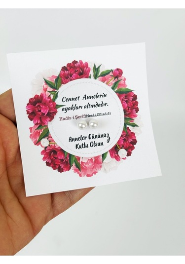 Anneler Günü Hediyesi Hadis-i Şerifli 100 Çift İnci Küpe Ve Kartları