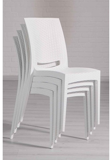 4 Adet Rattan Beyaz Sandalye / Balkon-bahçe-teras Beyaz
