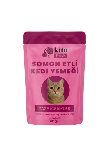 Kito Fresh Somonlu Kedi Yemeği %100 Taze İçerikli Mama 80 G