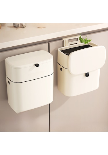 Youtek Duvar Monteli Mutfak Çöp Kutusu, 7 Litre Büyük Kapasite, Kapağlı, Delme Yok Kurulum, Krem Beyaz Kanca Tipi , Ev/ofis Kullanıma Uygun Krem Beyaz