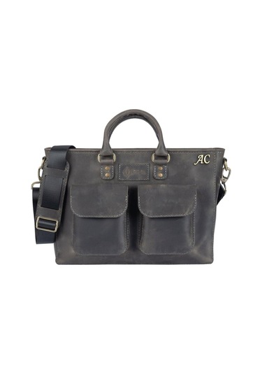 Isminize Özel Deri Evrak / Laptop Çantası-127420 Siyah