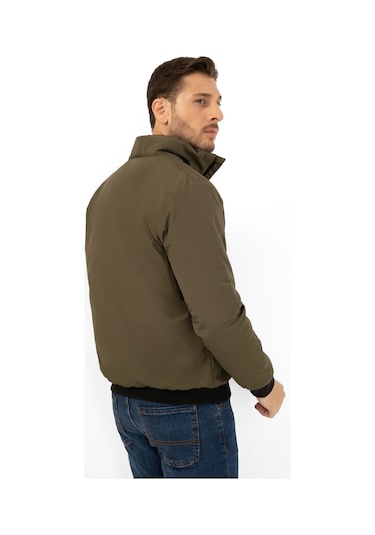 Erkek Haki İçi Astarlı Dik Yaka Mevsimlik Cepli Su Ve Rüzgar Geçirmez Mont Haki