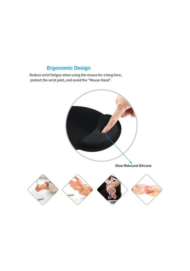 Pazly Bilek Desteği Mouse Pad - Hafızalı Köpük, Ergonomik Tasarım, Siyah