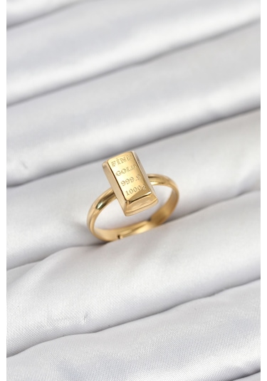 Pirinç Gold Renk Külçe Altın Model Kadın Yüzük Renkli