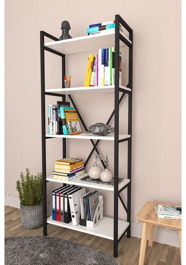 Wood House Bahar 5 Raflı Li Kitaplık -beyaz