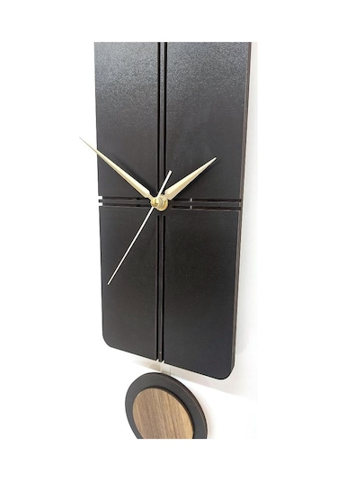 Cajuart Modern Uzun Ahşap Siyah Düz Çizgili Sarkaçlı Duvar Saati