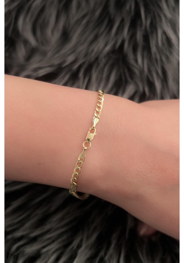 14 Ayar Altın Gurmet Zincirde Fiyonk Detaylı Bileklik Beyaz Altın