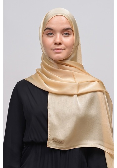 Altobeh Janjan Şık Parlak Saten Dokulu Kadın Tesettür Abiye Şifon Şal - Gold