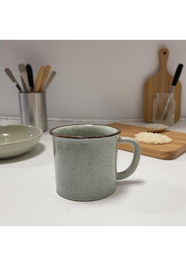 El Yapımı Seramik Kupa Organik Boya Gri