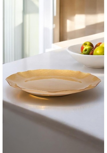 Digithome Fabric 6 Lı Cam Dalgalı Kumaş Supla Tabak 32cm Metalik Altın Akc429 C320.045 Altın