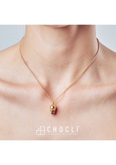 Chocli 18 Ayar Altın Kaplama Skull Kolye