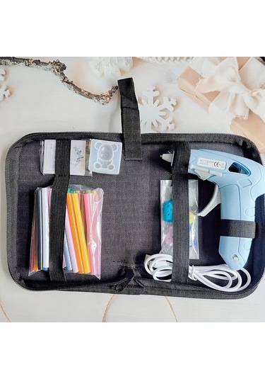 Honeybeeshop Mavi Takım 10w 20w Sarj Edilebilir Usb Manuel Damlamayan Tutkal Tabancasi 30 Renkli Tutkal Cubuklari Ve Ayi Figurlu Değirmen Kart Paketi