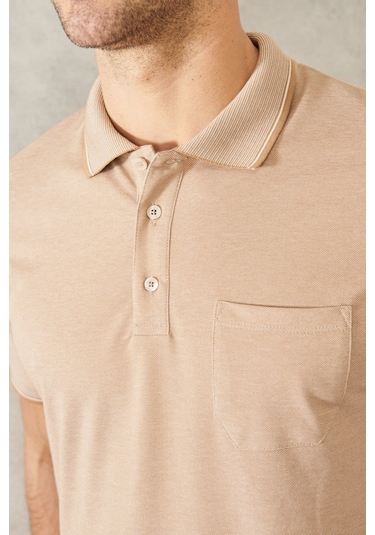 Ac&Co / Altınyıldız Classics Polo Yaka Cepli Regular Fit Bol Kesim Düz Tişört - 482518226 Bej