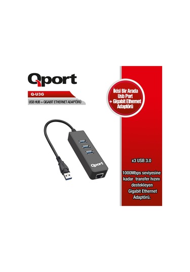 Qport Q-u3g Usb 3.0 Çoklayıcı/gıgabıt Adaptör