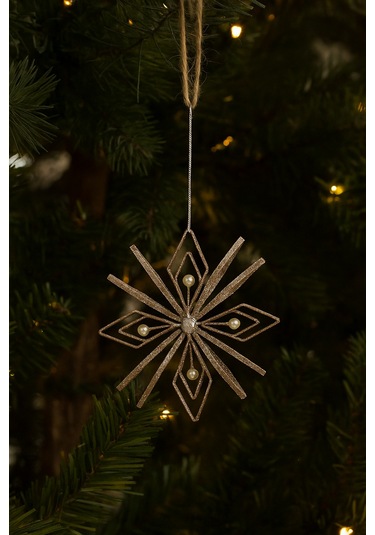 İncili 6 Yapraklı Altın Yılbaşı Ağaç Süsü Dekoratif Parlak Süs