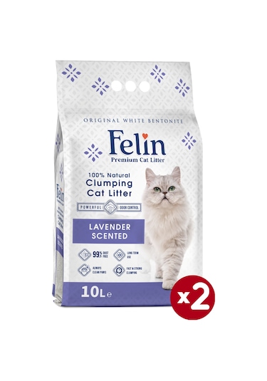 Felin Lavanta Kokulu Topaklaşan İnce Bentonit Kedi Kumu 2 x 10 L