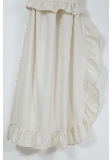 Naturel Perde Vintage Çift Kanat Dikey Fırfırlı Krem