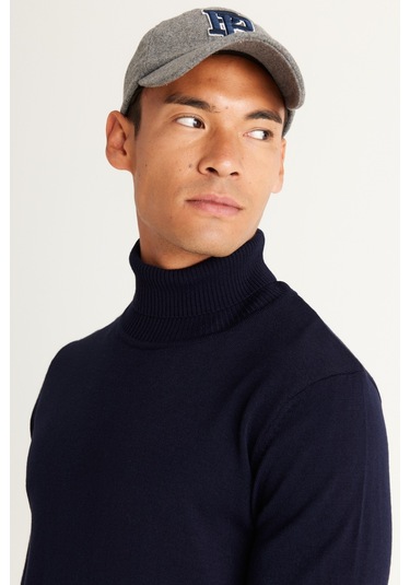 AC&Co / Altınyıldız Classics Erkek Lacivert Standart Fit Tüylenme Yapmayan Tam Balıkçı Yaka Triko Kazak 4A4922100004LACS Lacivert