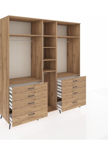 Kronos Dolap 8 Raflı 8 Çekmeceli 3 Askılı 220x59x243 Çam-çam/çam Atlas Çam/atlas Çam