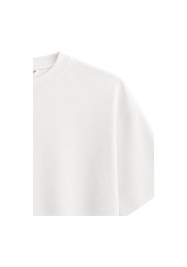 Mixray 2101 Kadın Bisiklet Yaka Soft Oversize Basic Modal T-shirt Beyaz