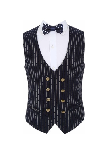 Erkek Çocuk Kendinden Desenli Üçlü Yelekli Takım-7682-lacivert Lacivert