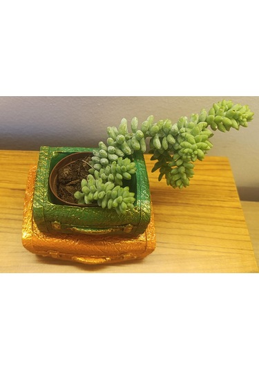 Artepieza Vintage Çift Bavul Saksı- Masaüstü Düzenleyici- Dekoratif Bavul Kalemlik Kahve-yeşil 12 8 1