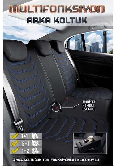 Tofaş Kartal L Uyumlu Lüx Deri Detaylı Oto Koltuk Kılıfı Ön Arka Takım Carbon Siyah Mavi