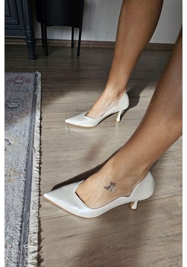 10 80 Topukla Kadın Beyaz Sedef 8cm Topuklu Stiletto Sedef