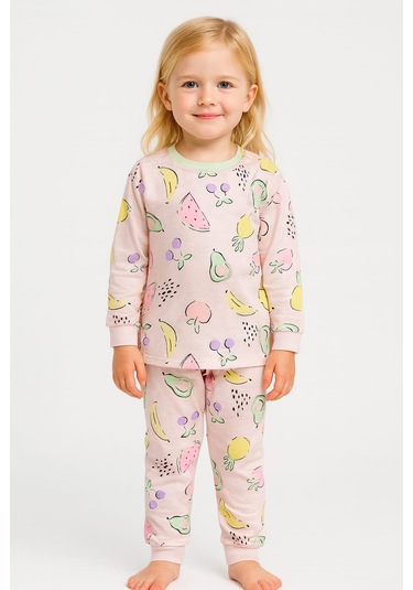 Meyve Desenli Kız Çocuk Pijama Takım Pudra