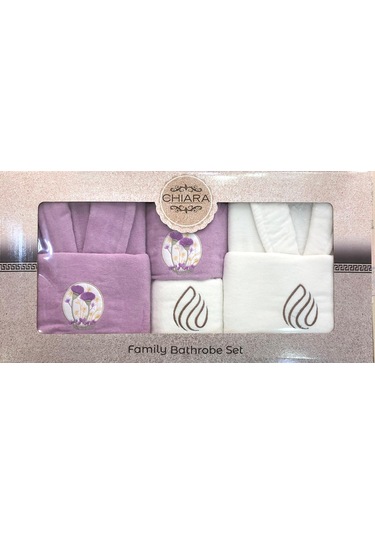 Royam Chıara Kadife Pamuklu Nakışlı 6 Parça Aile Bornoz Seti Bornoz Takımı 001
