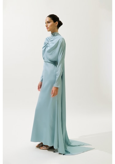 L'amour Taşlı Abiye Elbise Mavi Mavi