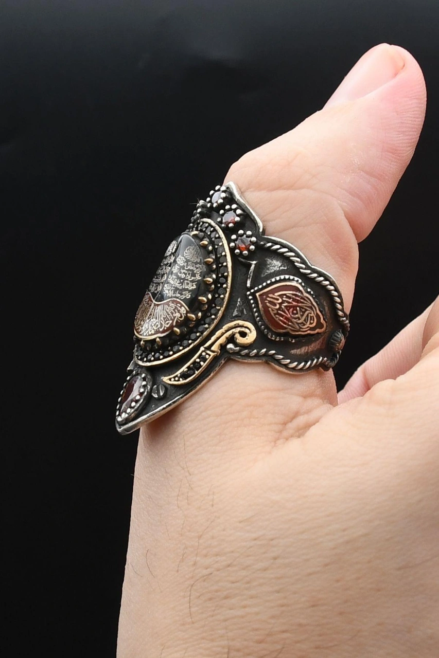 La Galibe Illallah Ve Nas Ve Felak Ve Ihlas Sureleri Yazlı Mineli Ayarlanabilir Zihgir 925 Ayar Gümüş Erkek Yüzük 902341 Gümüş