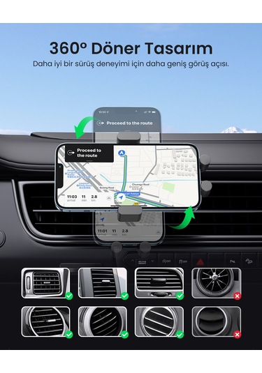 Ugreen Magsafe 15w Kablosuz Araç İçi Hızlı Şarj Cihazı, Otomatik Sensörlü Tutucu, Siyah, 40118