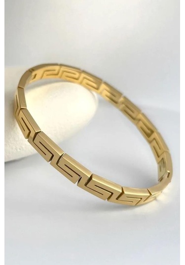 Grek Desenli Çelik Kadın Bileklik Altın