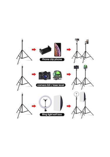 Bluetooth Kumandalı Tripod 2.1 Mt 360 Döner Başlıklı Telefon Tutucu Ring Light Stüdyo Lamba Ayağı