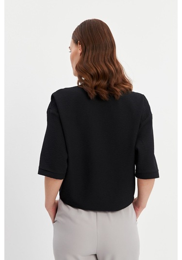 Stella Pulvis Siyah Kısa Kol Cepli Bluz Siyah