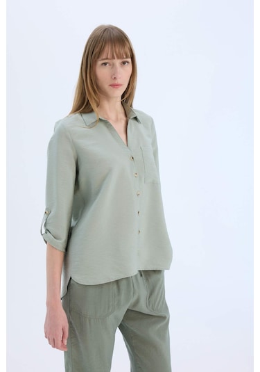 DeFacto Regular Fit Basic Düz Uzun Kollu Gömlek M9407AZ25SPGN1102 DeFacto Regular Fit Basic Düz Uzun Kollu Gömlek M9407AZ25SPGN1102