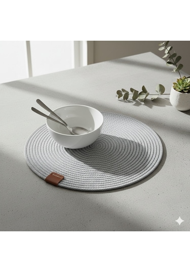 Amerikan Servis Runner 6 Lı Sunum Supla Çeyiz Takımı Örgü Tabak Altı Yanmaz Açık Gri