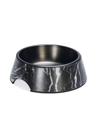 Beeztees Dbl Köpek Mama Su Kabı, Mat Siyah Paslanmaz Çelik, Siyah Mermer Görünümlü, 17,5cm, 350ml