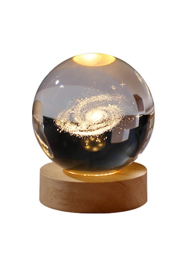 Yaozixa Güneş Sistemi Kristal Topu Satürn 6cm + Ahşap Aydınlatmalı Taban 7cm - Kreatif Gece Lambası, Dekoratif Hediyelik Eşya, Cam Sanayi Ürünü