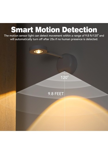 Hombey Dünya İçi Şarjlı Led Spot Işık, Akıllı İnsan Algılama, 3 Renk Seçeneği, 3m Algılama Mesafesi, 25 Saniye Aydınlatma Süresi Beyaz