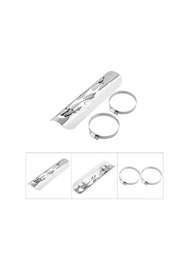 Kosona Motorsiklet Ekzos Koruması Alev Desenli Gümüş - Isı Dayanıklı Metal, 50-70mm Borular İçin, Kolay Kurulum