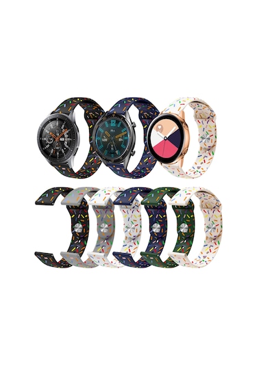 Sones Samsung Galaxy Uyumlu Watch Active 2 40mm / 44mm Spor Gökkuşağı Noktaları Silikon Toka Saat Kordonu