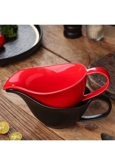 Pazly 225ml Seramik Sos Teknesi - Kırmızı Mutfak Aksesuarı - Beyaz/siyah/kırmızı Renk Kırmızı