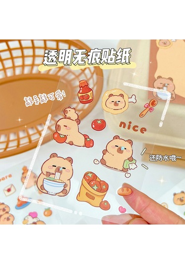 Symbee Kahve Tonlu Kapybara Desenli Pet Stickerler - Öğrencilik Ve Dıy İçin Su Geçirmez 10 Adet Karton Sticker Seti