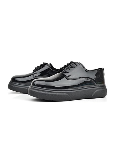 Rakerplus Derby Hakiki Deri Siyah Rugan Siyah Taban Çocuk Klasik Ayakkabı Siyah