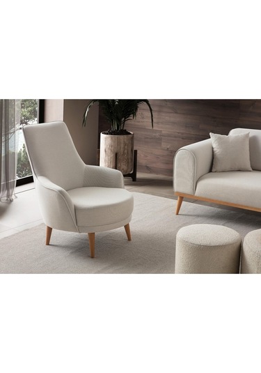 Rebul Keten Berjer Bej Tekli Koltuk Krem