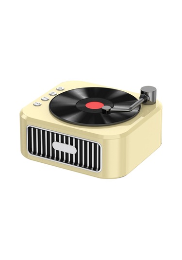 Youtek Retro Vinyl Tasarımı Bluetooth Hoparlör, 360 Stereo Ses, 10+ Saat Çalma Süresi, Sarı